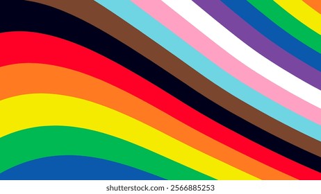 Rainbow colors in a wave pattern as background for gay pride month June. Pride flag illustration. Lgbt community symbol in wavy rainbow colors. Rainbow flag colorful background. Trippy 70s style art