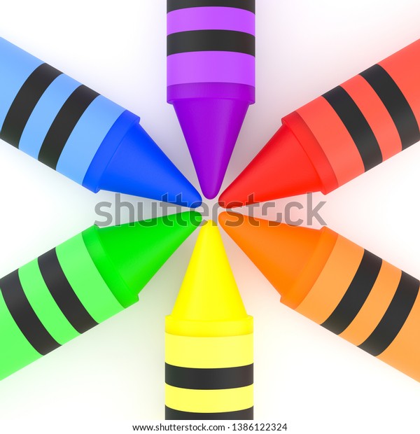 Rainbow Crayons Circle Isolated On White Stock Illustration 1386122324 ...