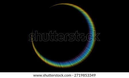 Rainbow crescent eclipse light flare effect.Rainbow curved lens flare ring effect