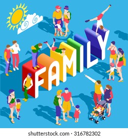 Rainbow Family Lifestyle Interacting People Isometric Realistic Poses 3D Flat Icon Set Extended Parents Mother Father Children LGBT Gay Lesbian Homosexual Happy Family