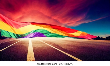 Rainbow Flag Blocking A Road For Gay Rights Or LBGT