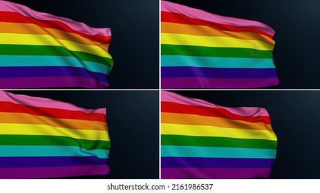 Rainbow Flag. LGBT Pride. Gay Day. Diversity Tolerance. Collection Of Original 8 Eight Stripe Symbol Of June Parade Celebration. Realistic 3D Illustration With Cotton Texture Set Of 4.