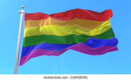 The Rainbow Flag, LGBT Pride Flag Or Gay Pride Flag Waving At Wind. 3d Rendering