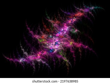 Rainbow Fractal In The Form Of Waves. Black Background