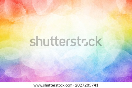 Rainbow frame white background. Abstract colors summer in sky flowers. Texture mulberry rice paper, blur brush watercolor on brights rainbow vignette. Design of fun festival, Digital art illustration