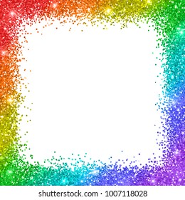 Rainbow Glitter Border Frame On White Background. 