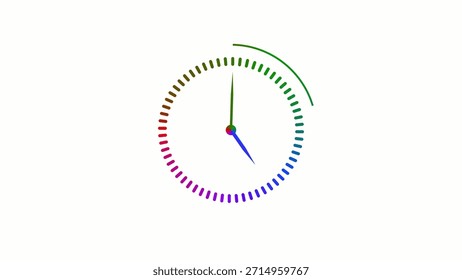 Rainbow gradient clock with dotted perimeter and a missing section at the right on a white background