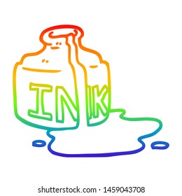 Rainbow Gradient Line Drawing Of A Cartoon Spilled Ink Bottle