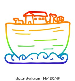 Rainbow Gradient Line Drawing Of A Cartoon Noahs Ark