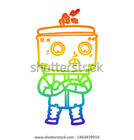 rainbow gradient line drawing of a cartoon robot