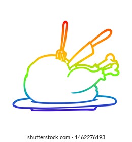 rainbow gradient line drawing cooked turkey being carved