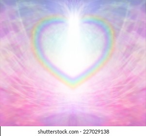 Rainbow Heart Frame - Rainbow Heart Shape Making A Border On A Radiating Delicate Pink Background With A Light Burst At The Top Of The Heart