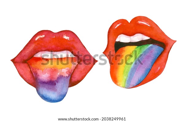 Rainbow Lips Tongue Sexy Lgbt Pride Stock Illustration 2038249961