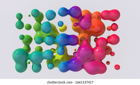 Rainbow Liquid Balls. Abstract Illustration, 3d Rendering.