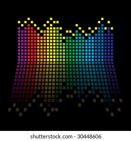 Rainbow music graphic equalizer with reflection in black background