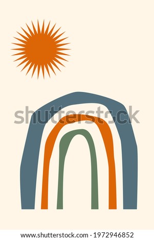 Rainbow pattern background, Boho minimalist rainbow illustration for  design nursery wall decor, t shirt print, shop flyer, contemporary poster etc.