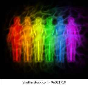 Rainbow People - Rainbow Silhouettes Of Human Aura