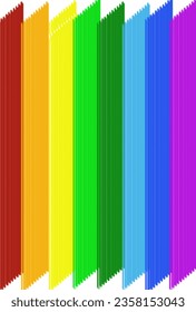Rainbow plastic stripes pointed ends vertical abstract vector seamless pattern