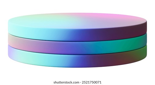 Rainbow, round podium isolated on white background. Modern, playful mock up for product, toy display. Cut out pedestal or platform. Empty scene. Y2k, 2000s style. Color gradient. 3D. 3D Illustration