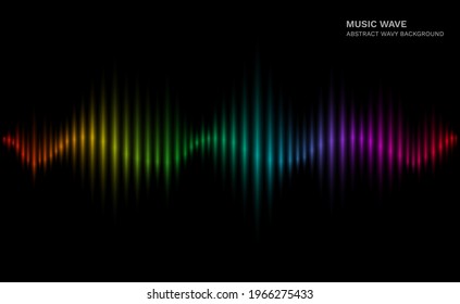 .Rainbow sound wave. Multicolor sonic dynamic waveform on dark background. Abstract electronic music futuristic  equalizer concept. Waveform frequency, sound wave voice illustration