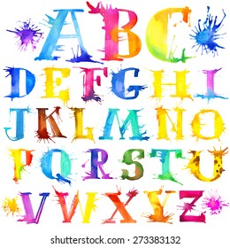 rainbow watercolor alphabet  illustration. colorful letters