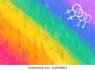 Rainbow Watercolor Gay Pride LGBT With Homosexual Discrimination Symbol Concept. -image