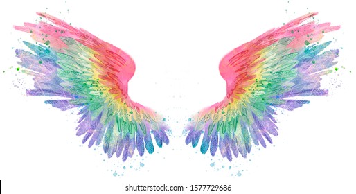 Rainbow Watercolor Spreaded Wings, Raster