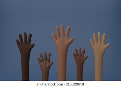 Raised hands of different race skin color,black history month, brown skin, prejudice discrimination activism, african american, people of color. Diversity concept. 3D Rendering illustration. - Powered by Shutterstock