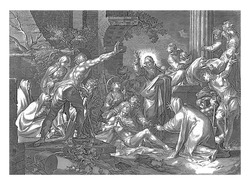 Raising Of Lazarus, Jan Harmensz. Muller, After Abraham Bloemaert, 1601 - 1652 Christ Raises Lazarus From The Dead. The Bystanders React With Surprise And Amazement.