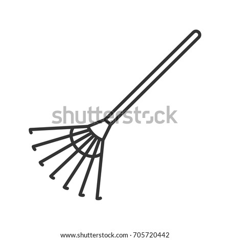 Rake linear icon. Garden tools. Autumn work contour symbol. Lawn tool thin line illustration. Raster isolated outline drawing