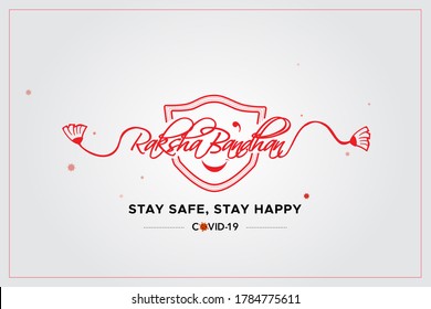 Raksha Bandhan (Rakhi)  With Text Calligraphy Indian Brother And Sister Festival And Covid-19 Safety Face Mask Illustration