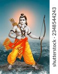 Ram dhanush sea  sunrise blue background Hindu god wallpaper