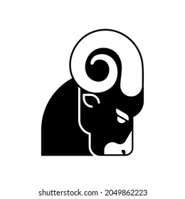 Ram Head Icon. Horned Sheep Face. Farm Animal 