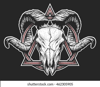 Ram skull and geometric symbol  Dotwork style  On dark background  Illustration vector copy 