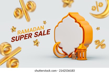 Ramadan And Eid Super Sale Offer Discount Template For Label Sticker, Poster, Flyer Banner 3d Render