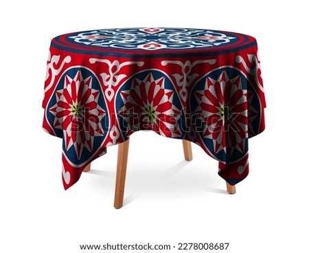Similar – Image, Stock Photo Red tables, red stools, on them colorful plastic bowls, form a group of round shapes