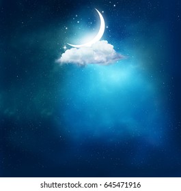 Ramadan Kareem background.Crescent moon and cloud