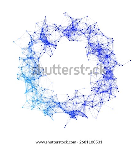 Random blue Ring Frame of Chaotic Grid of Particles, Dots, Lines. Circular Weave of Geometric Shapes, PNG Format, Perfect Element for Logos, Advertising, Promotions, Presentations, and Tech Designs