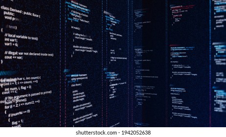 Random Code In Columns Running On A Computer Screen, Cypher Or Program Source Code Scrolling On Dark Background. Animation. Old Fashioned Computer Code, Seamless Loop.