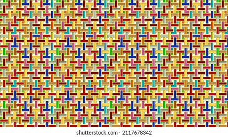 Random like brick shaped pattern,with border,and multicoloured,vibrant and powerful design