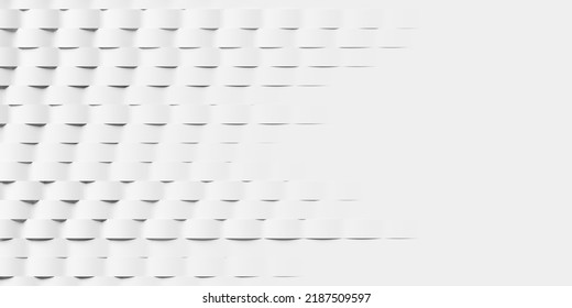 Random shifted soft tight white sine wave bands fading out background wallpaper template banner with copy space, 3D illustration