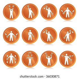 A range of airport marshaling icons demonstrating the common moves to guide a plane in safely.