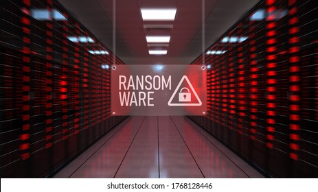 Ransomware Alert In The Data Center. 3d Illustration.