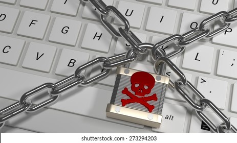 Ransomware - Keyboard locked in a chain.