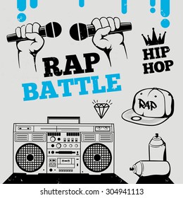 Rap Battle, Hip-hop, Breakdance Music Icons, Elements. Rasterized Copy