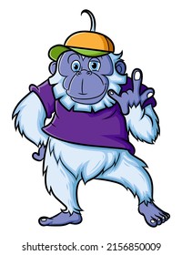 The rapper yeti is gesturing with a cool pose of illustration