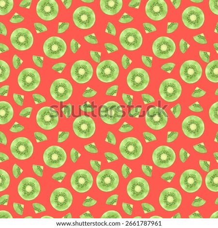 rapport and surface design made with an orange background and kiwi fruit, hand-drawn digitally and made in watercolor
