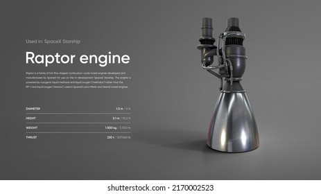 Raptor Rocket Engine 3D Illustration Poster