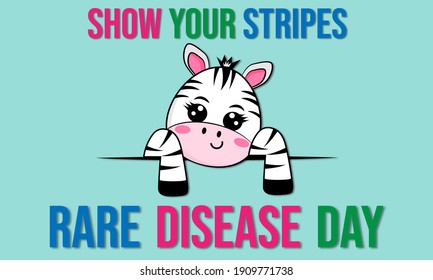 Rare Disease Day Poster Or Banner. Cartoon Zebra Like Symbol Of Uniqueness And Rare Diseases. 
