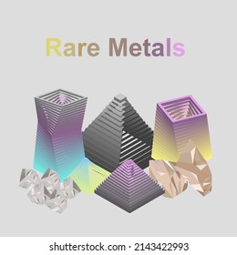 Rare Metals Concept. Gadolinium, Samarium, Neodymium, Nickel, Cobalt, Lithium, Dysprosium And Palladium, Chemical Elements With A High Economic Value. Symbols And Atomic Numbers.